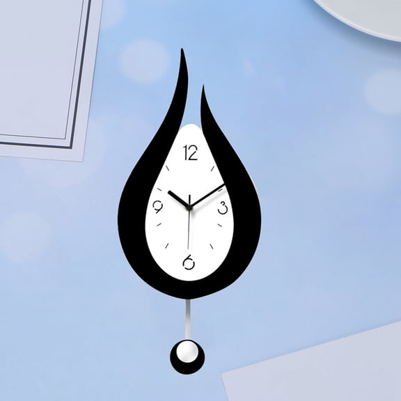 LOLIPPYY Swinging Pendulum Acrylic Wall Clock in Black with Unique Water Shape Design