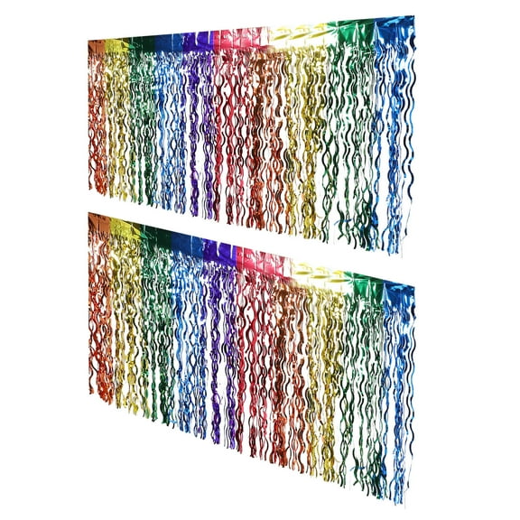 LOLIPPYY Table Skirt Set of 2 Metallic Tinsel Fringe Theme for Party Decorations Multi Color