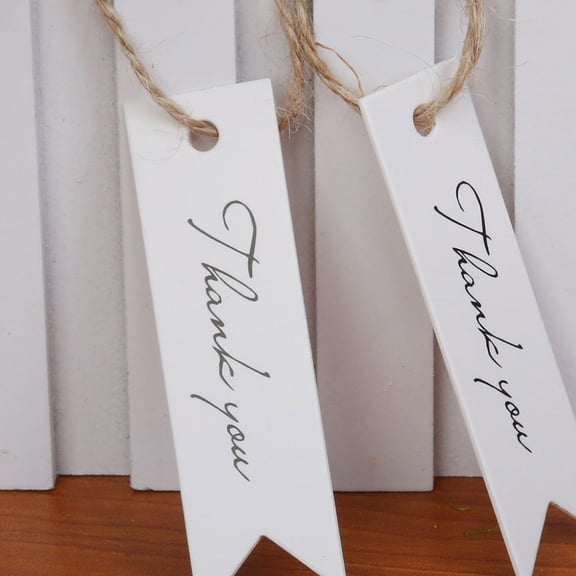 LOLIPPYY Thank You Letter Kraft Paper Tag for Wedding Decorations with String 100pcs White Fish Tail Design
