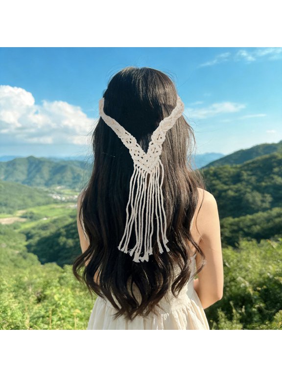 Handmade Beige Cotton Rope Headband Bohemian Decor Accessory