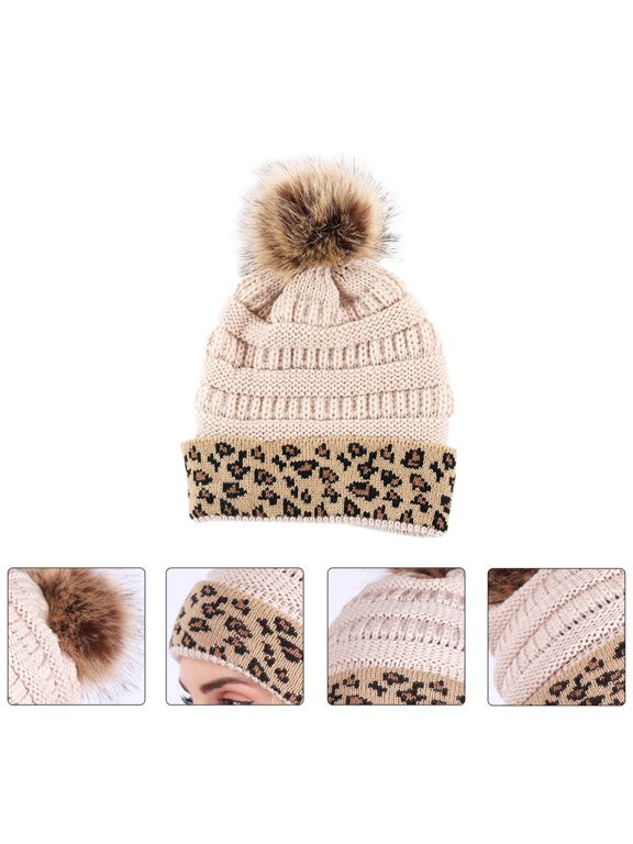 Thicken Knitted Beanie Warm Hat Leopard Pattern Soft Winter Accessory