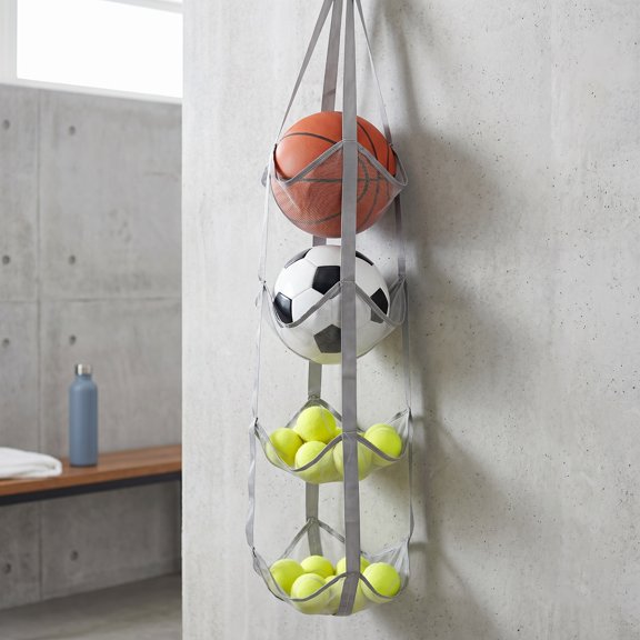 LOLIPPYY Wall Mount Ball Organizer Grey Mesh Material for Efficient Storage
