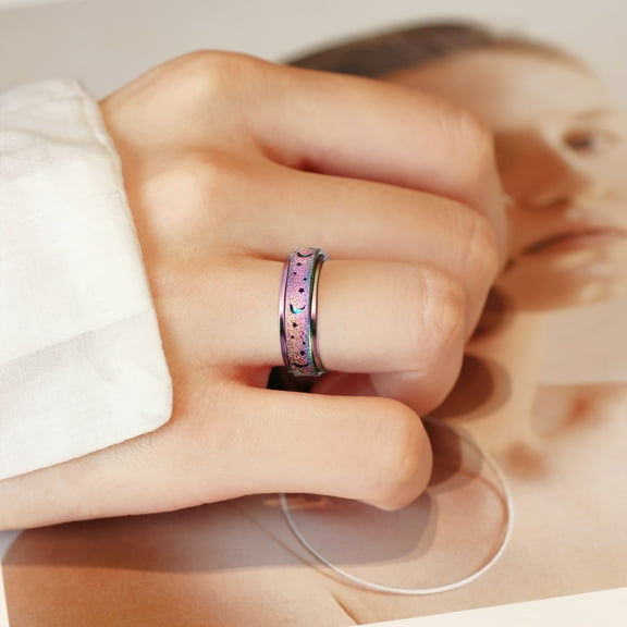 LOLIPPYY Titanium Steel Rotatable Fidget Spinner Ring for Women Moon Star Design