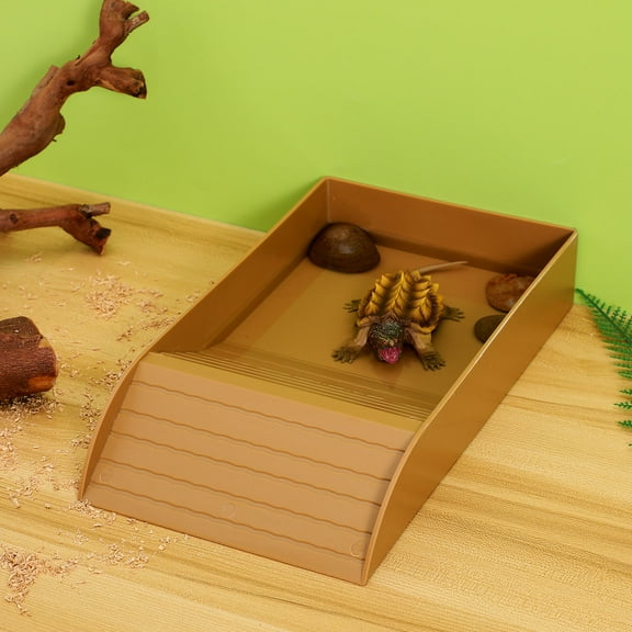 LOLIPPYY Brown Plastic Tortoise Water Pool with Climbing Ramp for Reptile Bathing - 1 Set