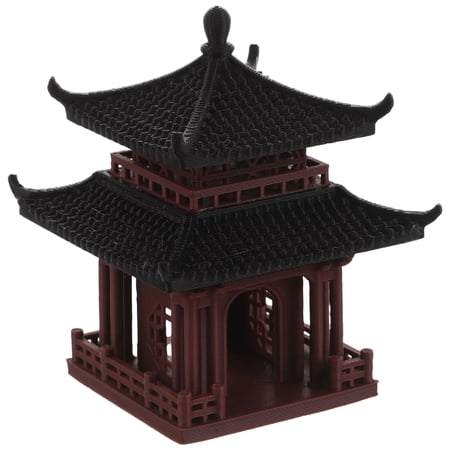 LOLIPPYY Brown Traditional Chinese Pavilion Ornament, Plastic Dollhouse Accessory, Asian Garden Decor, Miniature Decorative Piece