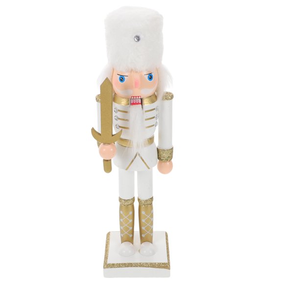 LOLIPPYY Hand-Carved White Wooden Nutcracker Statue, Traditional Christmas Decoration for Home and Holiday Party Display