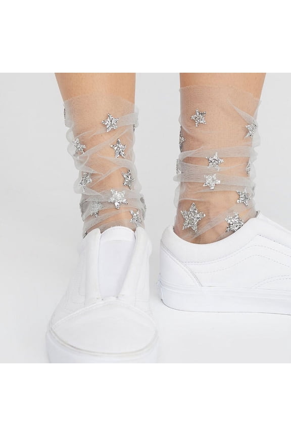 Transparent Light Grey Glitter Socks Acrylic Material Soft Durable Breathable