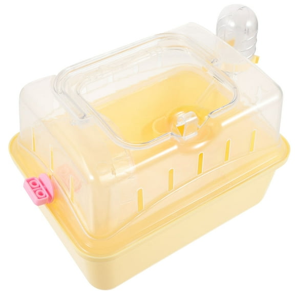 LOLIPPYY Transparent Plastic Hamster Cage Yellow with Handle for Small Pet Travel and Storage