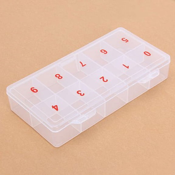 LOLIPPYY Clear Small Storage Organizer Box, 10 Numbered Compartments for Nail Tips, Nail Art Accessories, Beads and Crafts