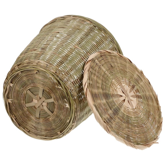 LOLIPPYY Trash Can With Lid Bamboo Woven Basket Multi Multipurpose Household Item 1 Set