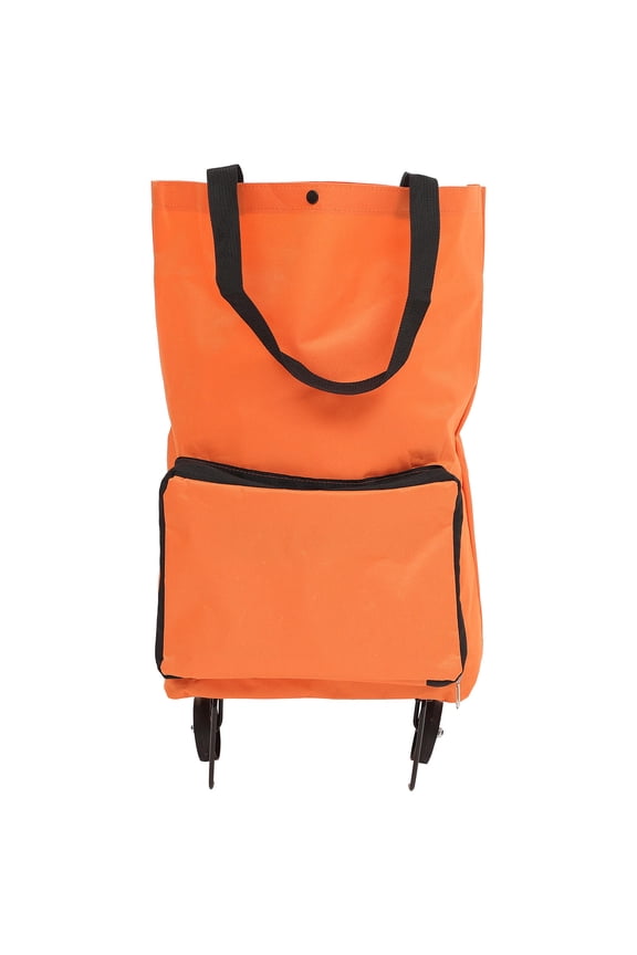 Travel Rolling Grocery Bag with Wheels Foldable Orange for Vacation Use 1Set