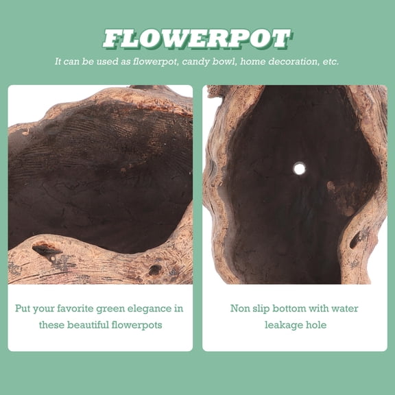 LOLIPPYY Tree Log Planter Imitation Root Adornment Flower Pot Brown Cement 1Set