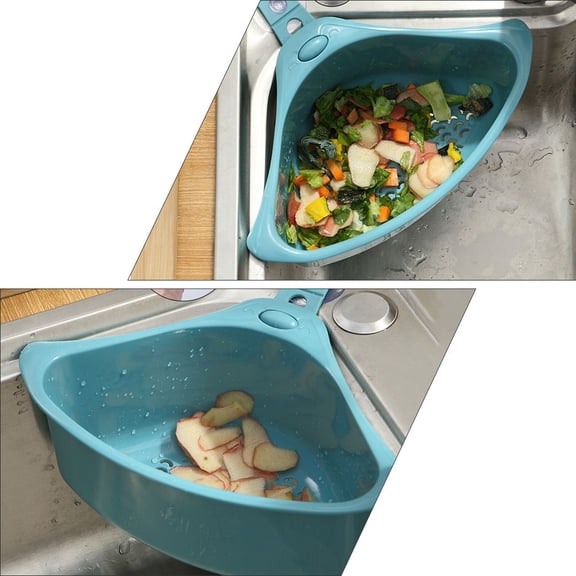 LOLIPPYY Triangle Corner Sink Strainer Basket Blue Plastic Durable Draining Organizer with Suction Cup for Kitchen