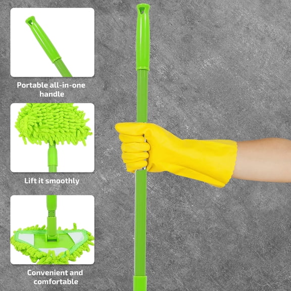 LOLIPPYY Triangular Cleaning Mop Green with Extension Pole for Thorough Floor and Glass Washing