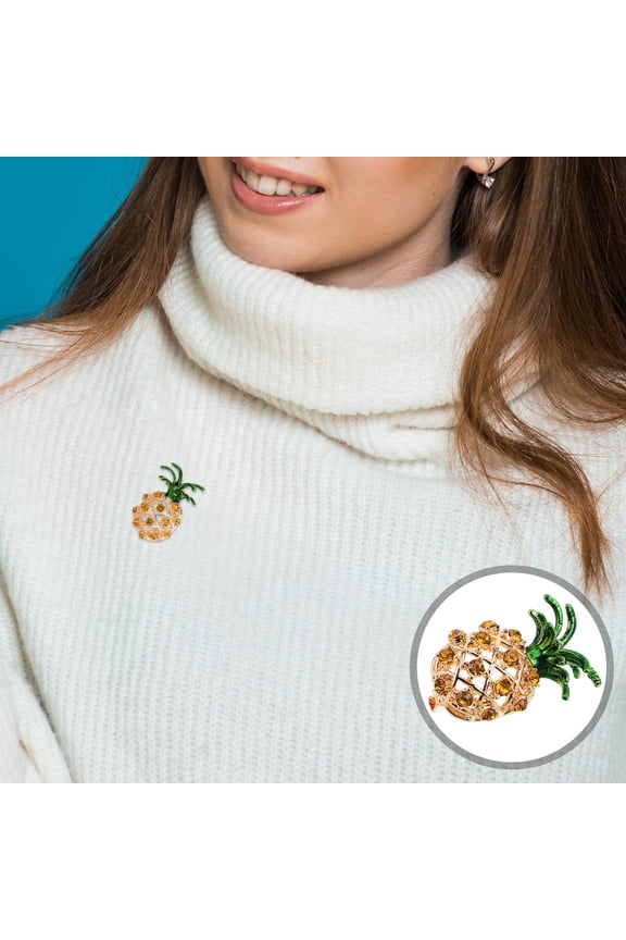 Tropical Yellow Pineapple Brooch Pin Rhinestone Accent for Clothing Accessories and Beach Wear