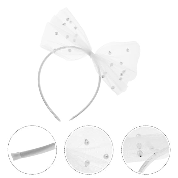 LOLIPPYY Tulle Bow Hairband with Sparkling Beads White Wrapped Headwear for Party and Festival