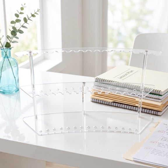LOLIPPYY Two Tier Acrylic Pen Display Stand with Detachable Tray for Office and Craft Supplies
