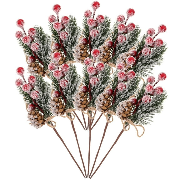 LOLIPPYY ULTNICE 10pcs Small Artificial Pine Picks with Red Berry and Pine Needles for Christmas Wreaths, Flower Arrangements, and Holiday Decor