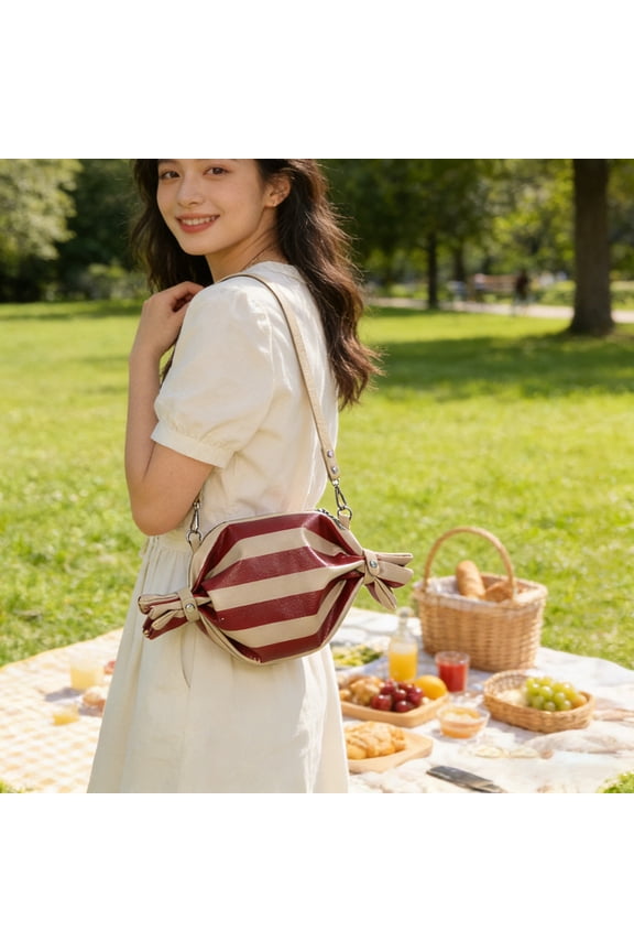 Candy-Shaped Shoulder Bag with Retro Striped Design, Stylish Purse for Carnival, Party, and Daily Use