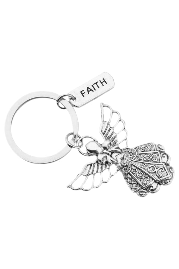 Unique Metal Angel Keychain with Faith Sign Pendant Decorative Charm for Bags