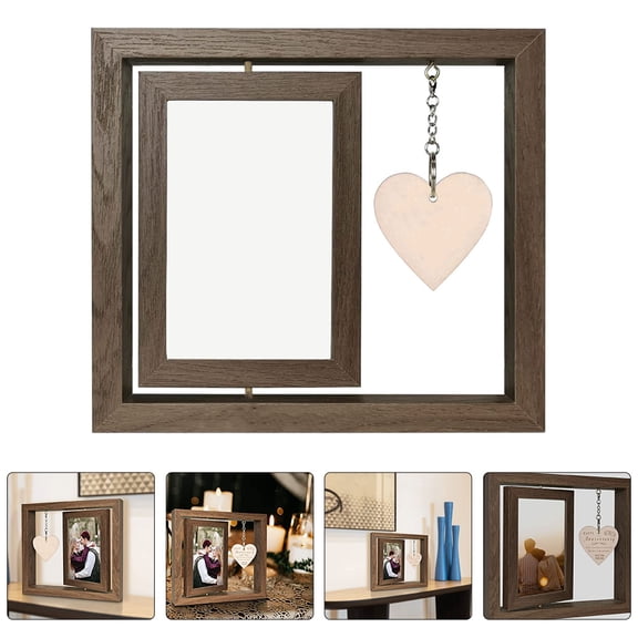 LOLIPPYY Unique Rotating Picture Frame Light Brown Wood Double Side Display for Home Decoration