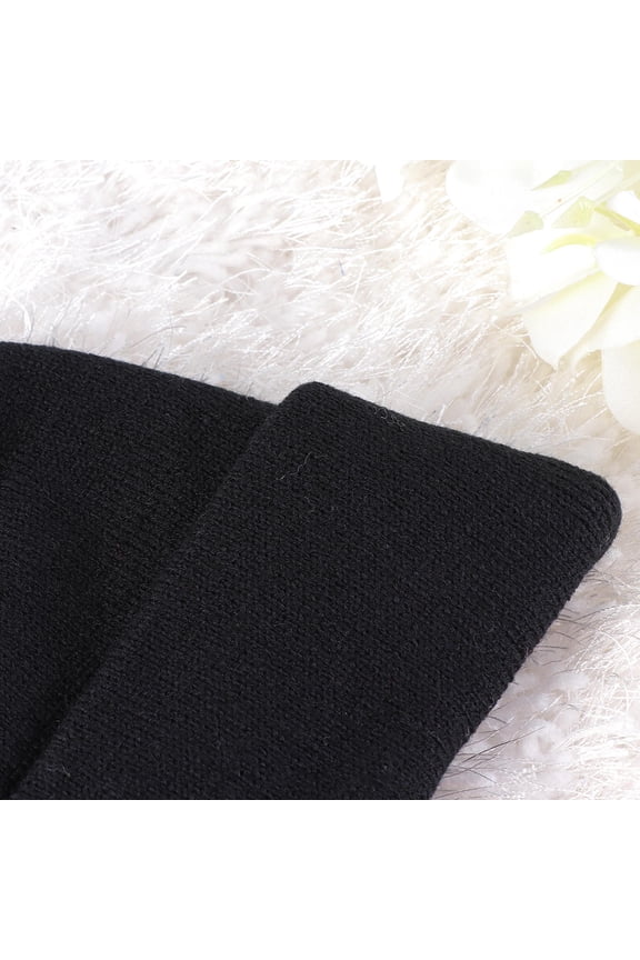 Unisex Black Knitted Cap Peaked Beanie Hat Lightweight Warm Thermal Hat for Outdoor Activities