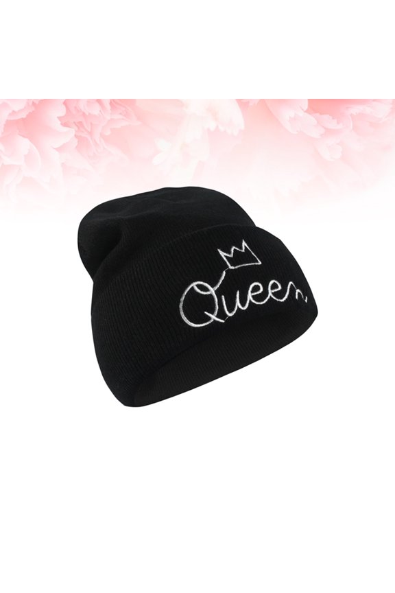 Unisex Knitted Hat Black Letter Embroidered Ski Cap Stretchy Warm and Comfortable