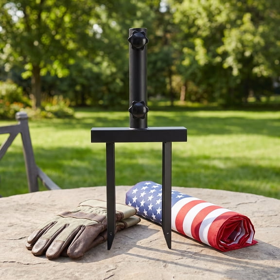 LOLIPPYY Universal Black Flagpole Ground Mount Stake for Outdoor Use with Durable Iron Construction