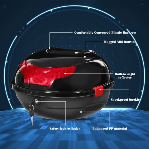 LOLIPPYY Universal Motorcycle Trunk Box Black Weatherproof Rear Storage Case with Easy Installation