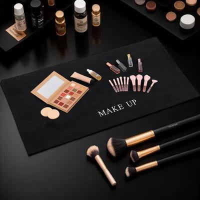 LOLIPPYY Versatile Black Makeup Mat for Vanity Desk with Waterproof Cloth Material and Sleek Elegant Style