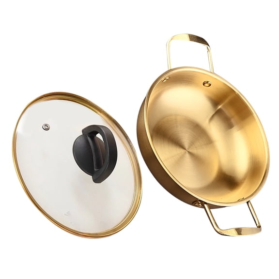 LOLIPPYY Versatile Golden Korean Cooking Pot Stainless Steel with Lid Double Handles for Soups and Stews