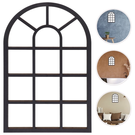 LOLIPPYY Black Wooden Arched Window Mirror Frame for Stylish Living Room Wall Accent