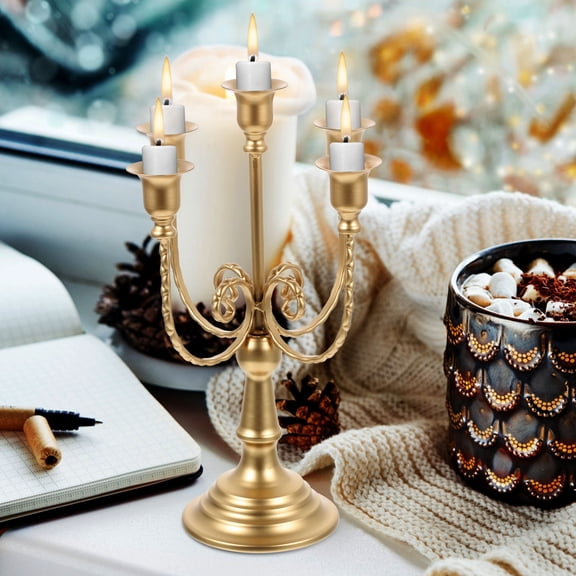 LOLIPPYY Vintage Golden Candelabra Multi Arm Iron Candle Holder for Home Dining Table Decoration