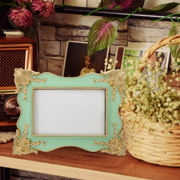 LOLIPPYY Vintage Green Resin Picture Frame for Desk Decorative Photo Display with Retro European Style Design