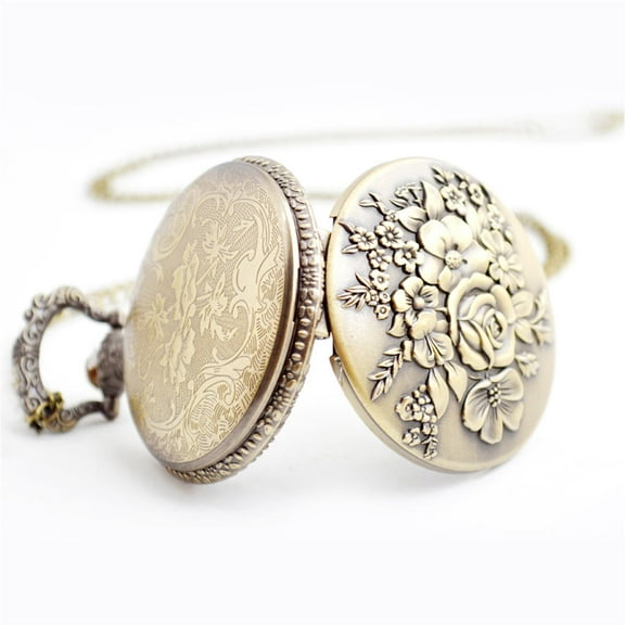 LOLIPPYY Vintage Style Pocket Watch with Coffee Alloy Chain, Quartz Movement Timepiece for Everyday Use and