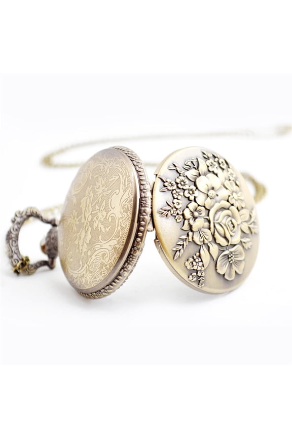 Vintage Style Pocket Watch with Coffee Alloy Chain, Quartz Movement Timepiece for Everyday Use and