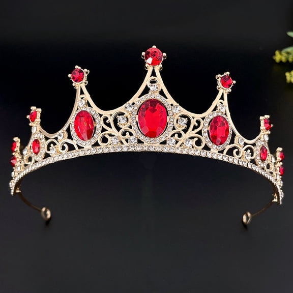 LOLIPPYY Vintage Red Rhinestone Wedding Hair Decor Bridal Headdress Crown for Elegant Occasions