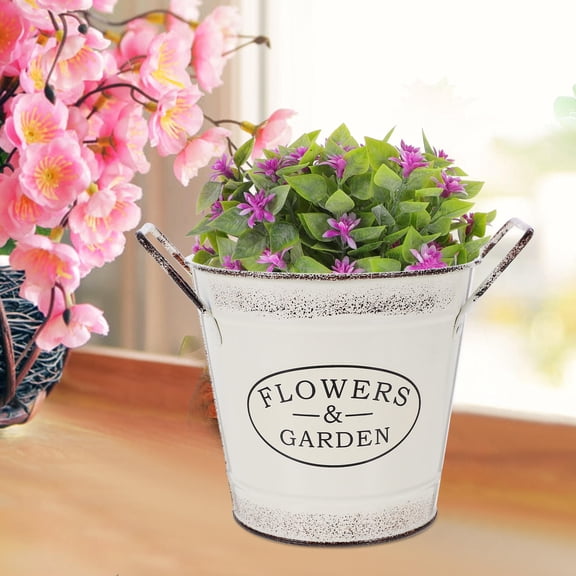 LOLIPPYY Vintage Style Beige Iron Flower Pot Metal Bucket for Storage and Decoration
