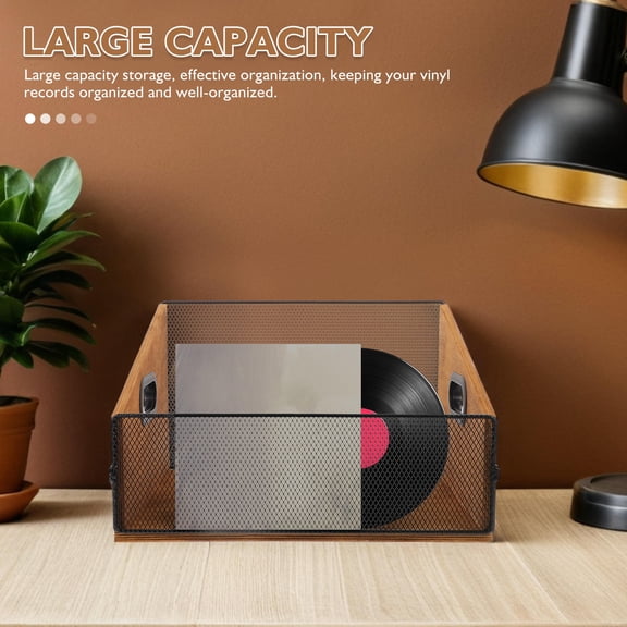 LOLIPPYY Vinyl Record Storage Crate in Coffee Solid Wood with Handle for Media Organization