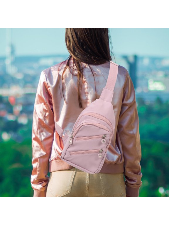 Violet Casual Shoulder Bag in Nylon with Multi Compartment Storage for Walking and Travel