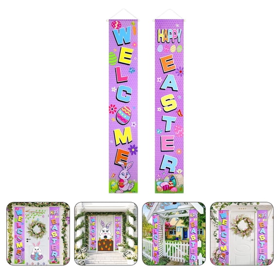 LOLIPPYY Violet Easter Door Banner Hanging Decor, Polyester Fabric, 28 x 44 Inches, Spring Holiday Home Decoration