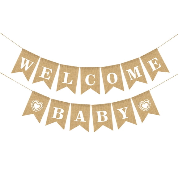 LOLIPPYY Welcome Banner Letter Bunting with Heart-Shaped Linen Burlap Flags, Swallowtail Party Decoration for Birthday Celebrations