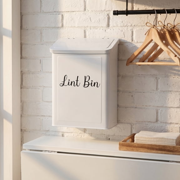 LOLIPPYY Wall Mounted Metal Lint Container for Laundry Room with Lid Dryer Lint Catcher and Storage Organizer