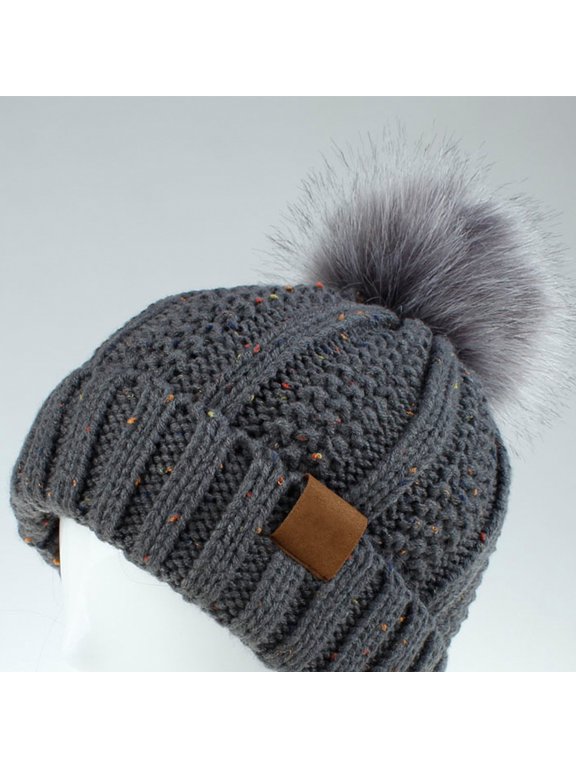 Dark Grey Imitation Hair Hat, Knitted for Lasting Warmth and Style