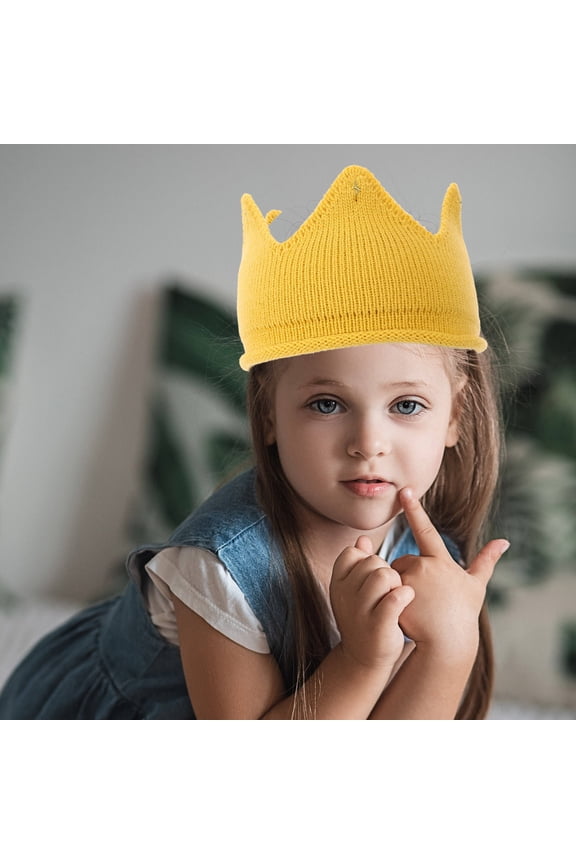 Warm Yellow Crown Knitted Hat Soft Stretchy Material Perfect for Winter Celebrations