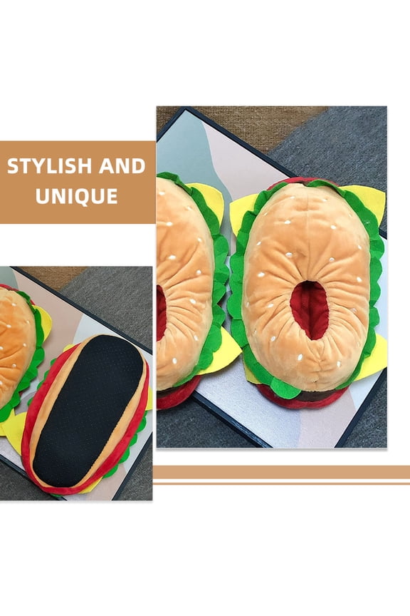 Cute Burger Shaped Khaki Cloth Slippers for Teen Girls, 1 Pair, 9.4 Inch Soft PP Cotton Indoor Footwear