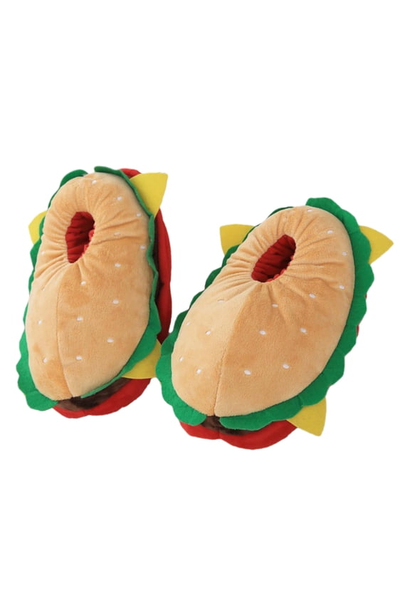 Cute Burger Shaped Khaki Cloth Slippers for Teen Girls, 1 Pair, 9.4 Inch Soft PP Cotton Indoor Footwear