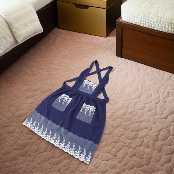 LOLIPPYY Waterproof Dark Blue Lace Ruffle Apron with Pockets Adjustable Comfortable Fit for Cooking