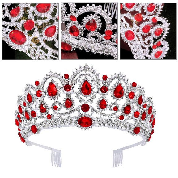 LOLIPPYY Wedding Crown Hairband Red Crystal Bride Headdress Durable Tiara Comb for Party Accessories