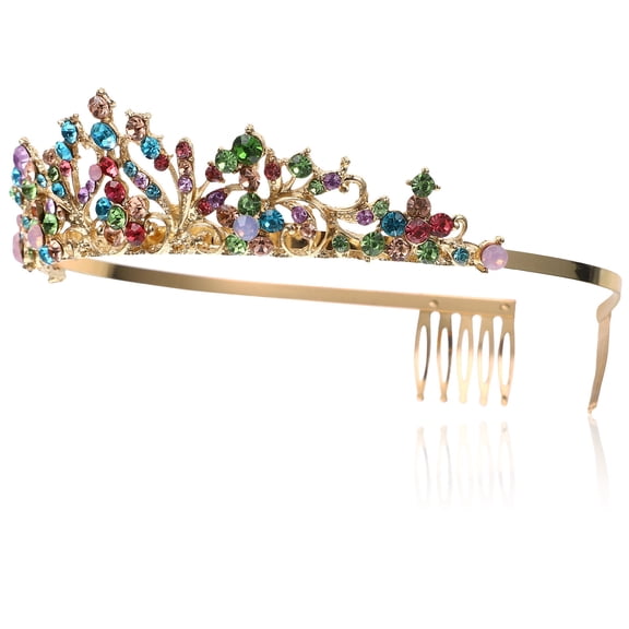 LOLIPPYY Wedding Crown Rhinestone Headband Multi Color Bridal Headpiece for Prom and Parties